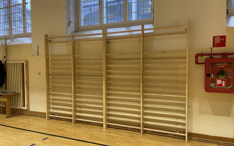 Lieferung + Montage von Sprossenwände u. Turnbänke in verschiedenen Turnhallen in Meran.