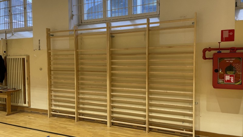 Wall bars + long benches in a school at Merano.