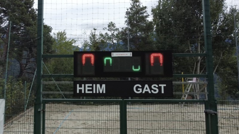 LED scoreboard on the football pitch in Barbiano